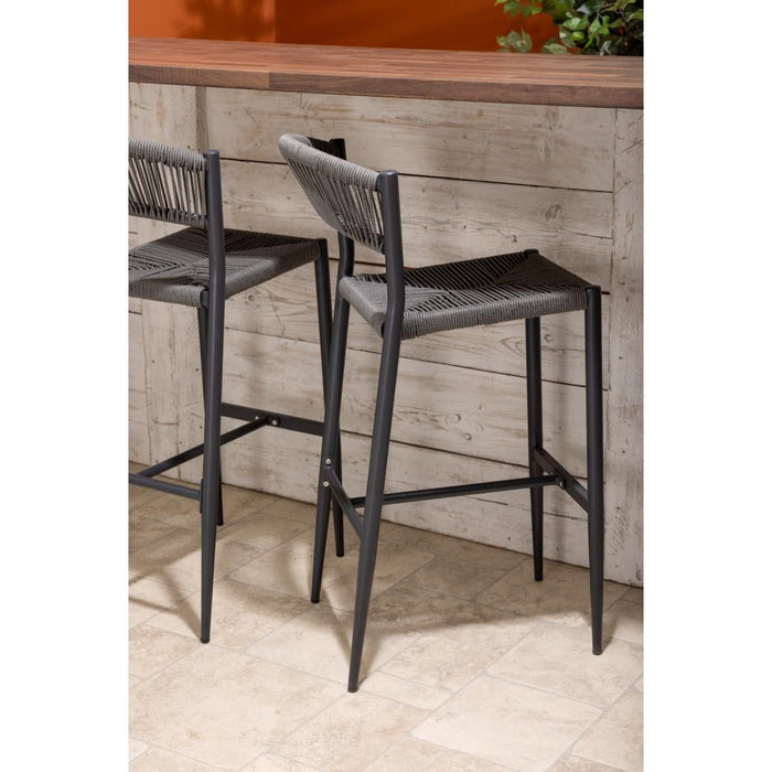 Bolero Eden PE Twist Rattan Outdoor Bar Stool Charcoal (2 Pack) Bolero