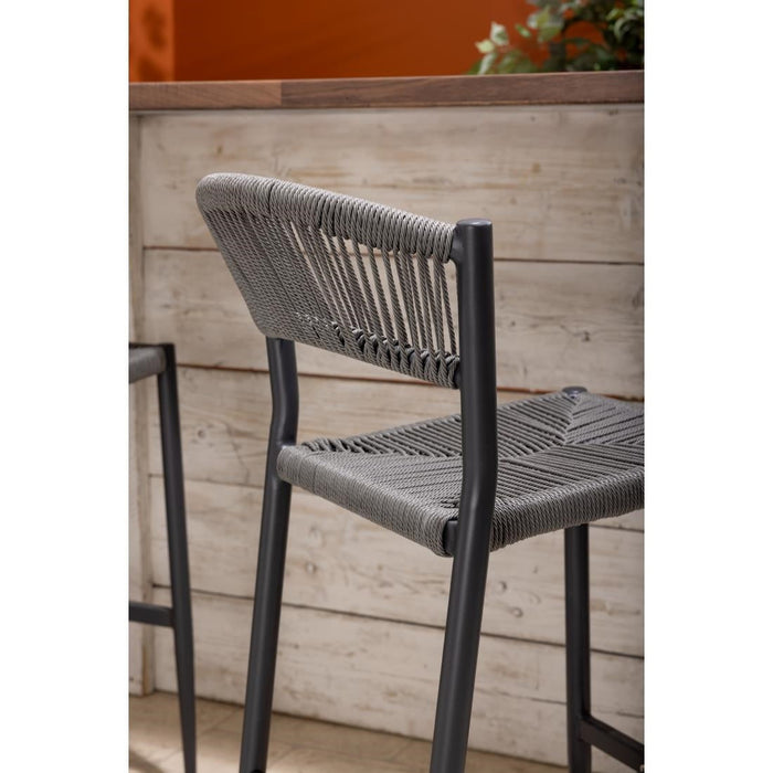 Bolero Eden PE Twist Rattan Outdoor Bar Stool Charcoal (2 Pack) Bolero