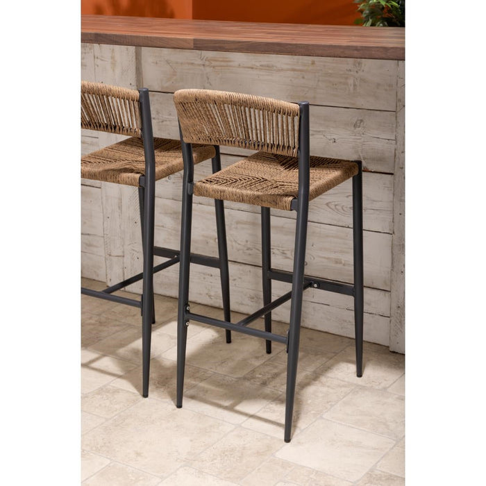 Bolero Eden PE Twist Rattan Outdoor Bar Stools Natural (2 Pack) Bolero