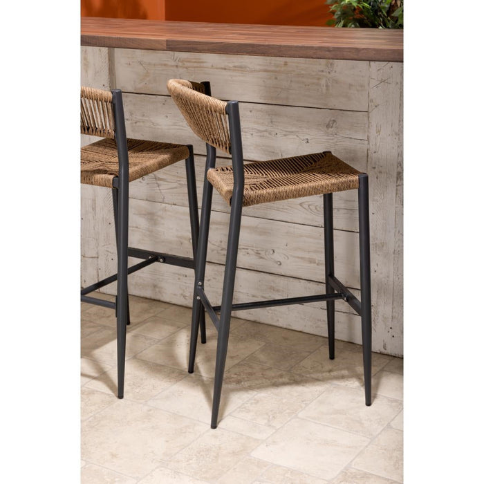 Bolero Eden PE Twist Rattan Outdoor Bar Stools Natural (2 Pack) Bolero