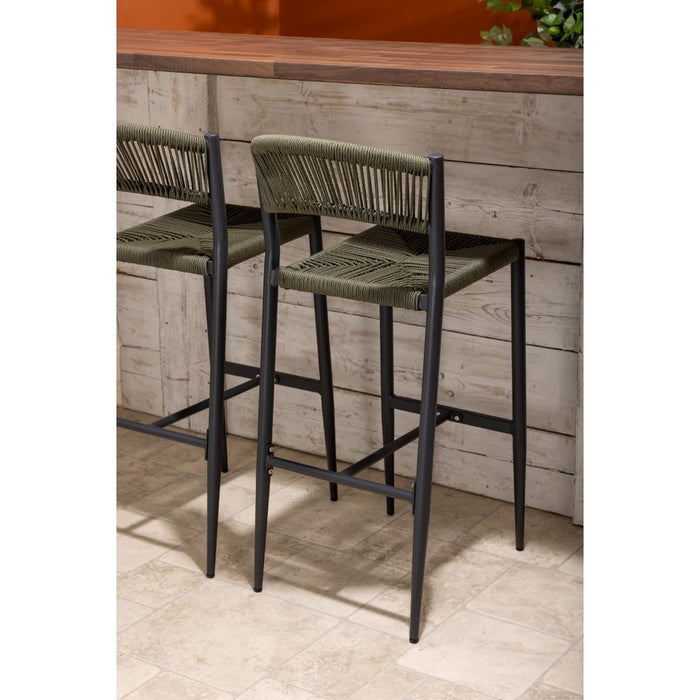 Bolero Eden PE Twist Rattan Outdoor Bar Stool Green (2 Pack) Bolero