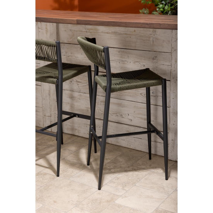 Bolero Eden PE Twist Rattan Outdoor Bar Stool Green (2 Pack) Bolero