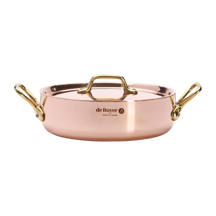 De Buyer Inocuivre Copper Saute Pan with Lid & Brass Handles 20cm De Buyer
