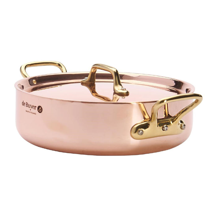 De Buyer Inocuivre Copper Saute Pan with Lid & Brass Handles 20cm De Buyer