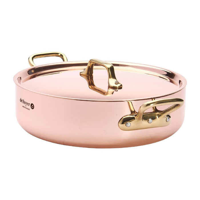 De Buyer Inocuivre Copper Saute Pan with Lid & Brass Handles 24cm De Buyer