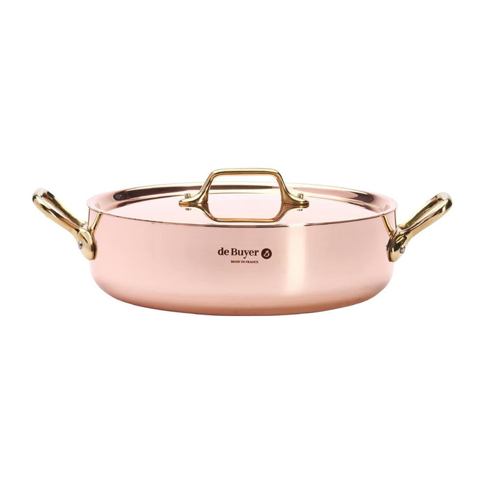 De Buyer Inocuivre Copper Saute Pan with Lid & Brass Handles 24cm De Buyer