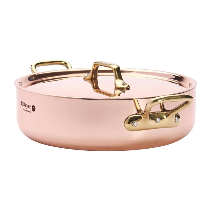 De Buyer Inocuivre Copper Saute Pan with Lid & Brass Handles 24cm De Buyer