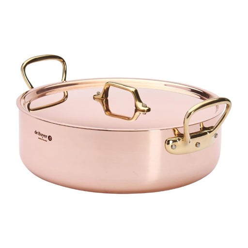 De Buyer Inocuivre Copper Saute Pan with Lid & Brass Handles 28cm De Buyer