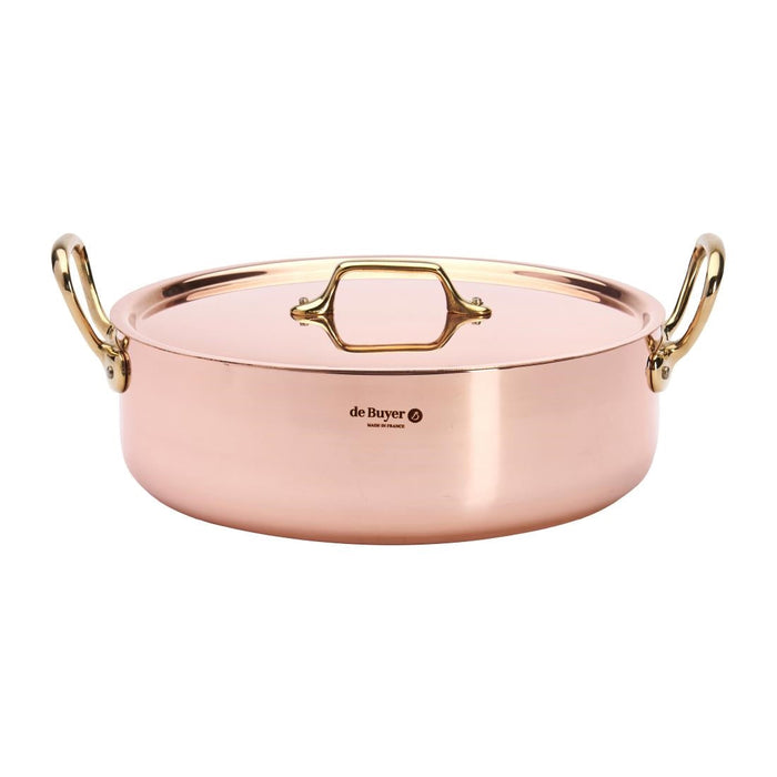 De Buyer Inocuivre Copper Saute Pan with Lid & Brass Handles 28cm De Buyer