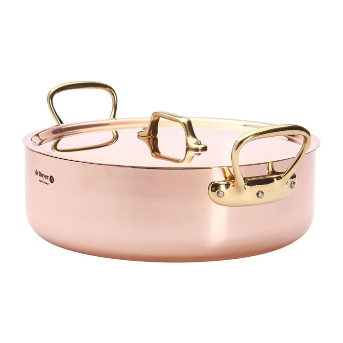 De Buyer Inocuivre Copper Saute Pan with Lid & Brass Handles 28cm De Buyer