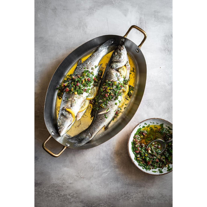 De Buyer Inocuivre Oval Dish with Brass Handles 32cm De Buyer
