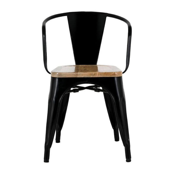 Bolero Bistro Curve Armchairs with Wooden Seat Pad Black (4 Pack) Bolero