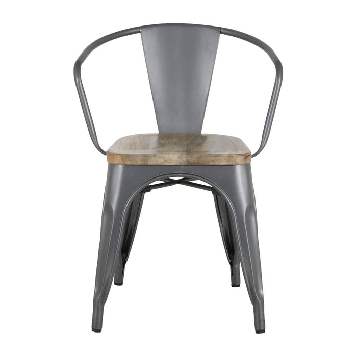 Bolero Bistro Curve Armchairs with Wooden Seat Pad Gunmetal (4 Pack) Bolero