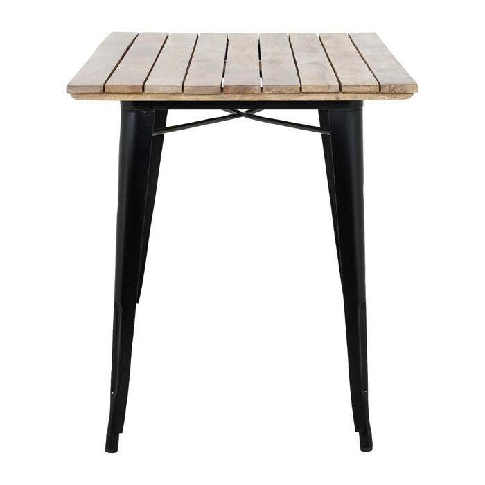 Bolero Bistro Dining Table Slatted Mango Wood Top Black 1200mm Bolero