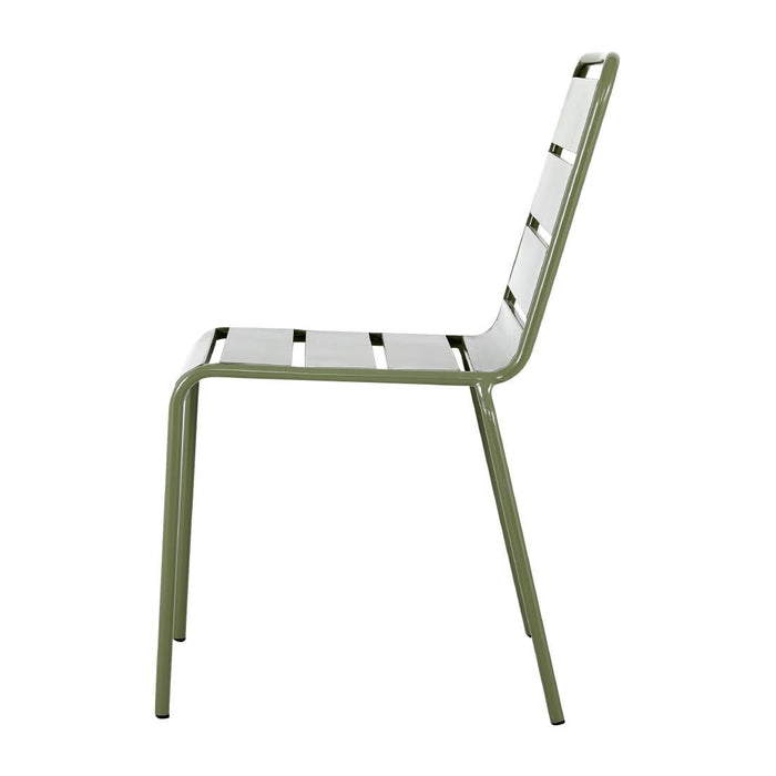 Bolero Amalfi Slatted Steel Side Chairs Olive Green (4 Pack) Bolero