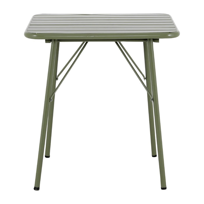 Bolero Amalfi Square Slatted Steel Folding Table Olive Green 700mm Bolero