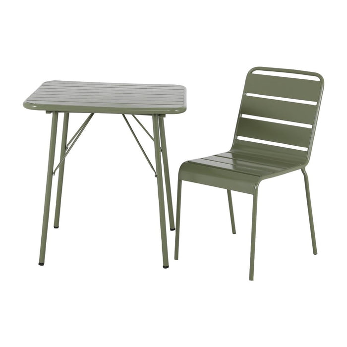 Bolero Amalfi Square Slatted Steel Folding Table Olive Green 700mm Bolero