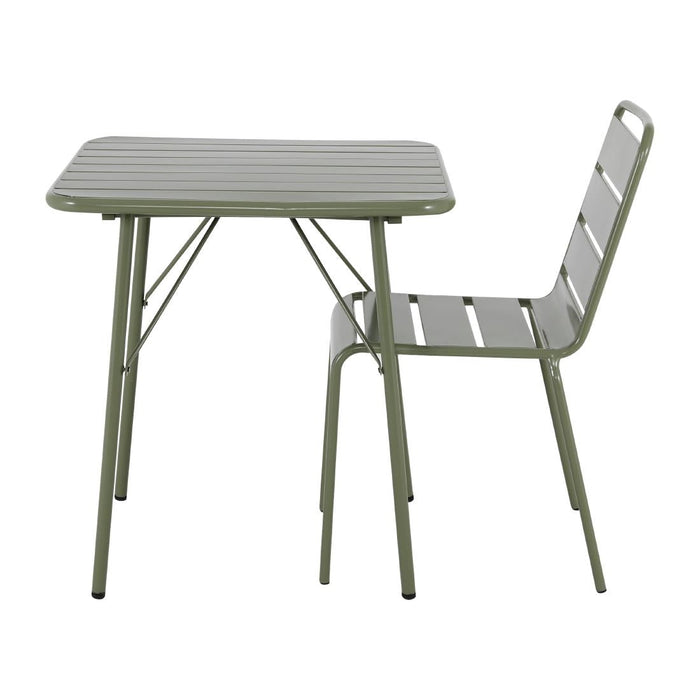 Bolero Amalfi Square Slatted Steel Folding Table Olive Green 700mm Bolero