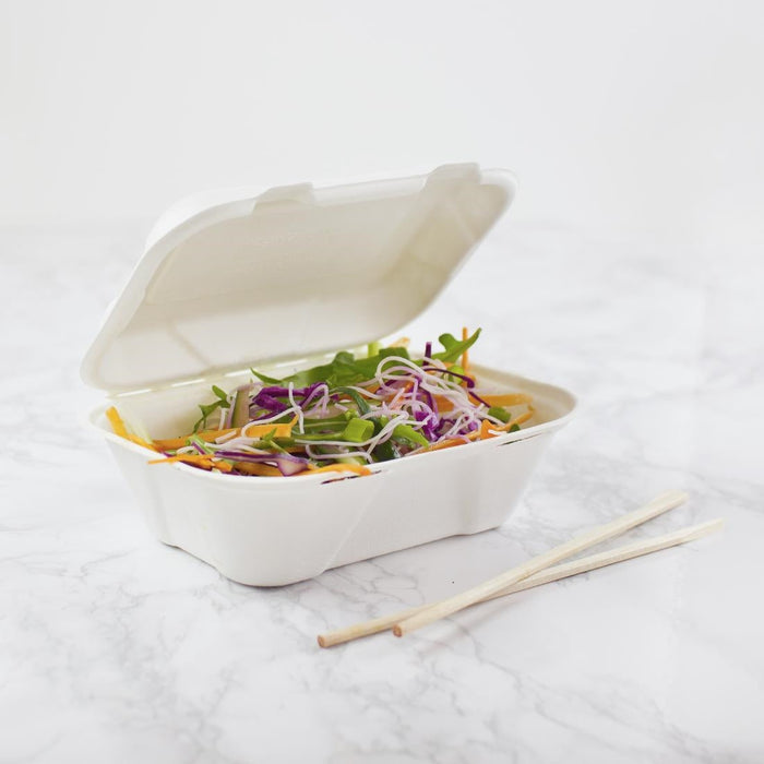 Vegware Compostable Bagasse Clamshell Hinged Meal Boxes 7"x 5" (500 Pack) Vegware