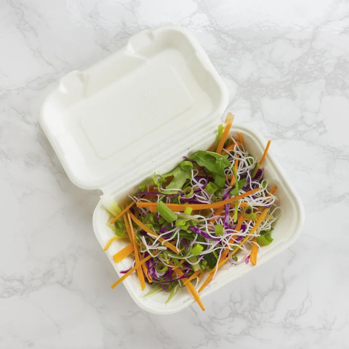 Vegware Compostable Bagasse Clamshell Hinged Meal Boxes 7"x 5" (500 Pack) Vegware