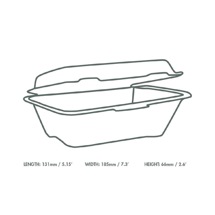 Vegware Compostable Bagasse Clamshell Hinged Meal Boxes 7"x 5" (500 Pack) Vegware
