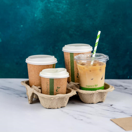 Vegware Moulded Pulp Fibre Splitable 4-Cup Carry Trays (160 Pack) Vegware