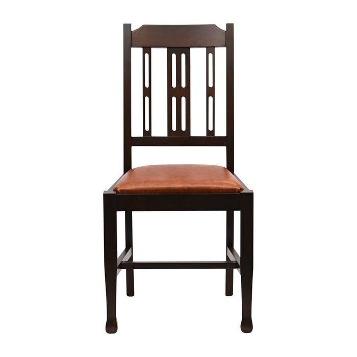 Lattice Back Dining Chair in Dark Walnut with Bison Tan Seat (6 Pack) Everyday