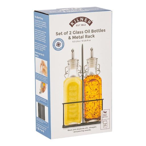 Kilner Oil Bottles and Metal Rack 300ml (2 Pack) Kilner