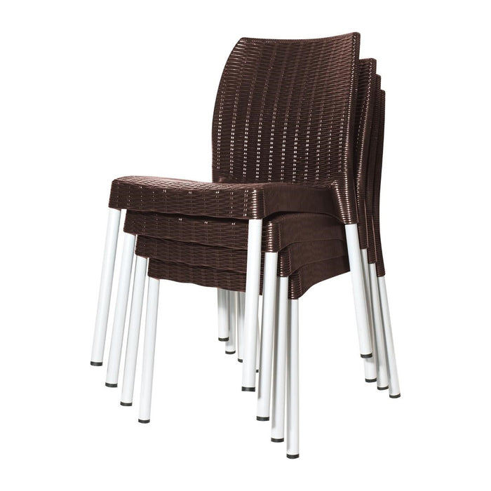 Bolero Elements Polypropylene Rattan Side Chairs Dark Brown (4 Pack) Bolero