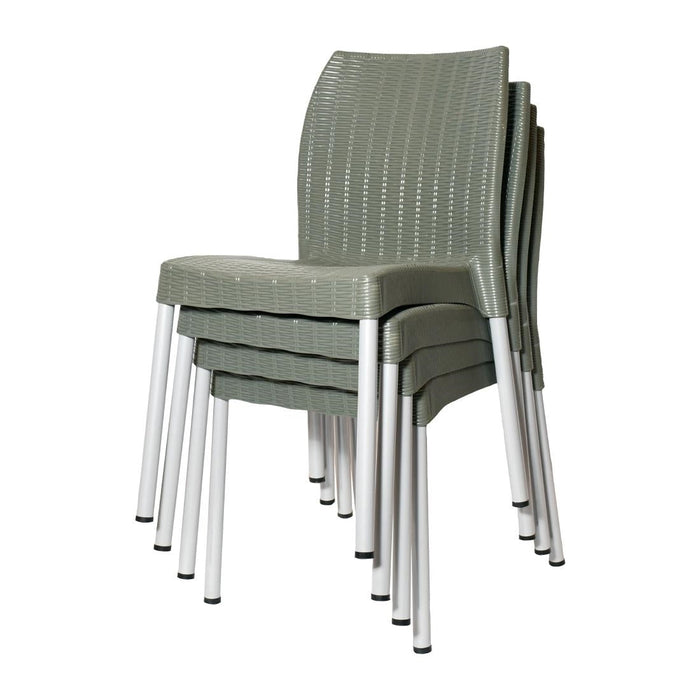 Bolero Elements Polypropylene Rattan Side Chairs Olive Green (4 Pack) Bolero