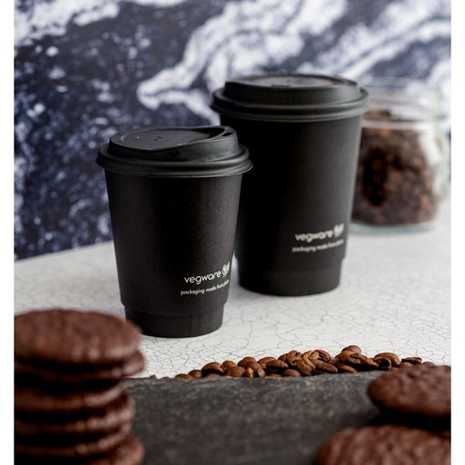 Vegware 89-Series CPLA Hot Cup Lids Black (1000 Pack) Vegware