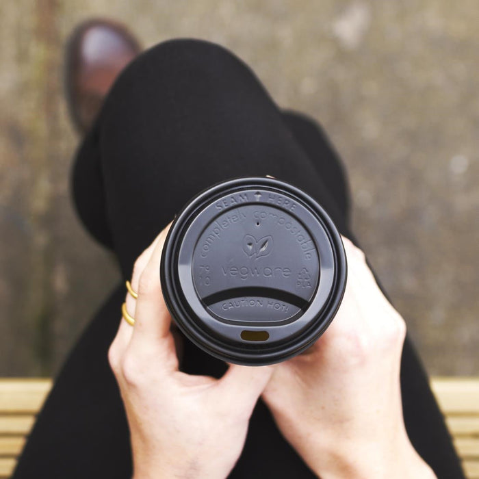Vegware 79-Series CPLA Hot Cup Lids Black (1000 Pack) Vegware
