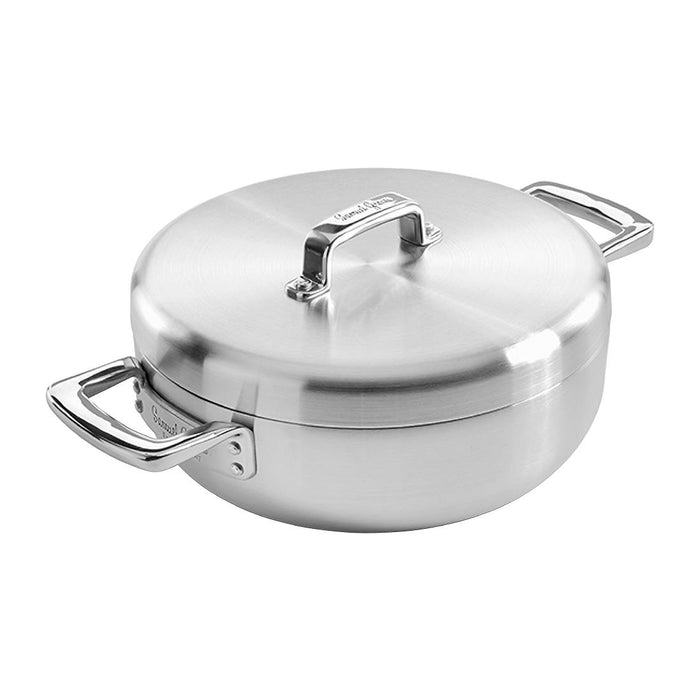 Size 26cm. Material: Tri-ply stainless steel. Induction compatible