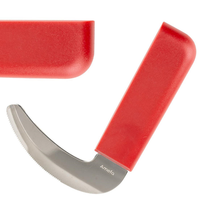 140(L)mm. 18/10 Stainless Steel. Red Polypropylene Handles