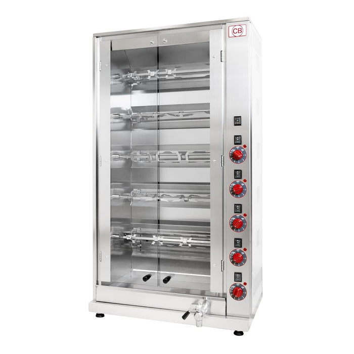 8.3kW. Capacity: 15x 1.2kg birds on 5 spits