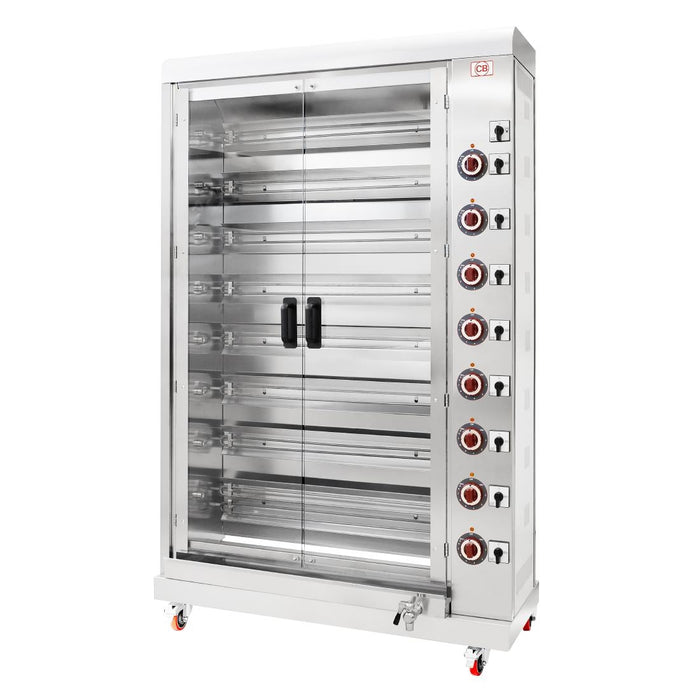 24kW. Capacity: 48x 1.2 kg birds on 8 spits