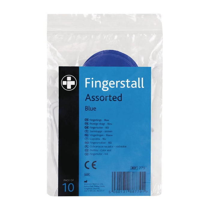 Reliance Medical Fingerstalls Assorted Sizes Blue (10 Pack) Reliance Medical