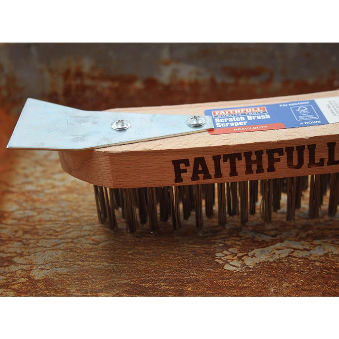 Faithfull Heavy Duty Wire Grill Brush 4 Row with Scraper Faithfull