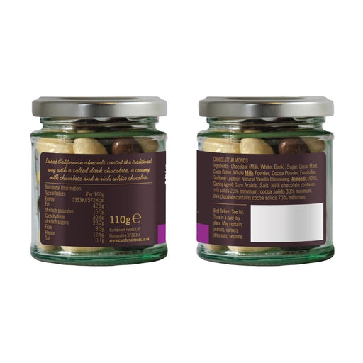 Cambrook Dark, Milk & White Chocolate Almonds Glass Jar 110g (15 Pack) Cambrook