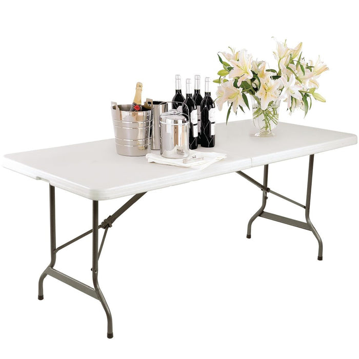 Bolero Rectangular Centre Folding Table 6ft White Bolero