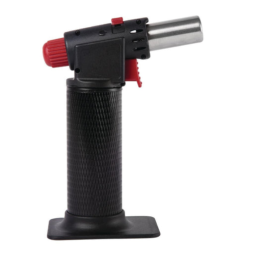 Powerful extra-wide flame. Features automatic ignition and removable stand