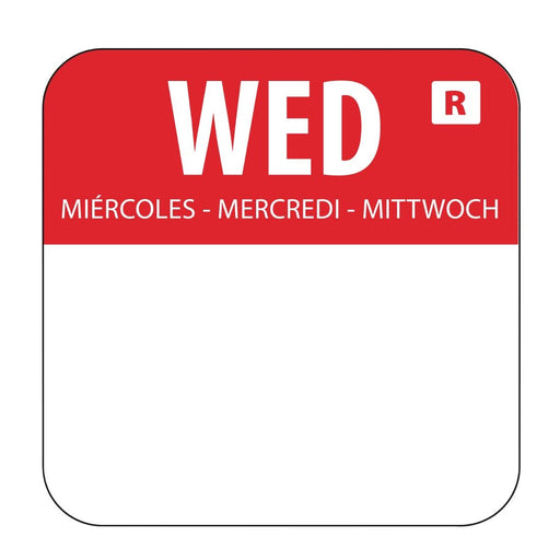 Wednesday - Red. 1000 24mm labels per roll