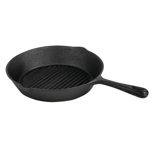 Vogue Round Cast Iron Ribbed Skillet Pan 26cm Vogue