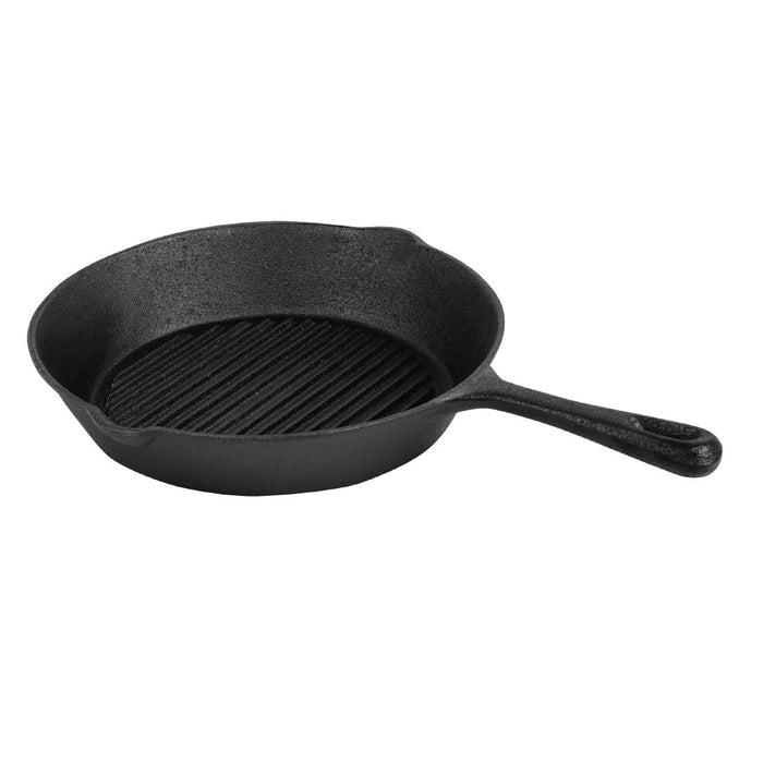 Vogue Round Cast Iron Ribbed Skillet Pan 26cm Vogue