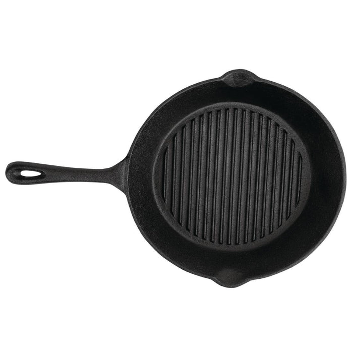Vogue Round Cast Iron Ribbed Skillet Pan 26cm Vogue