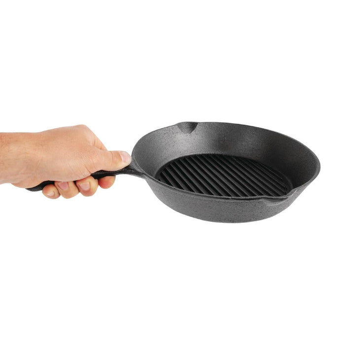 Vogue Round Cast Iron Ribbed Skillet Pan 26cm Vogue
