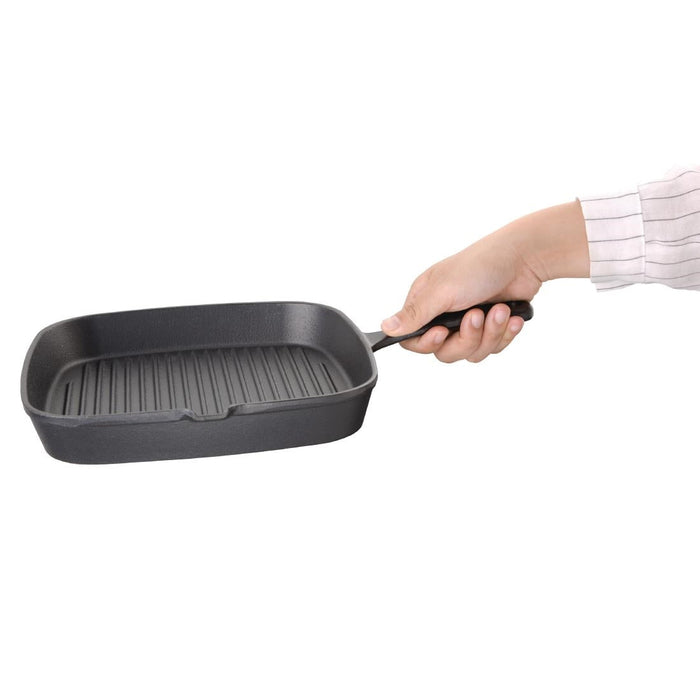 Vogue Square Cast Iron Ribbed Skillet Pan 24cm Vogue