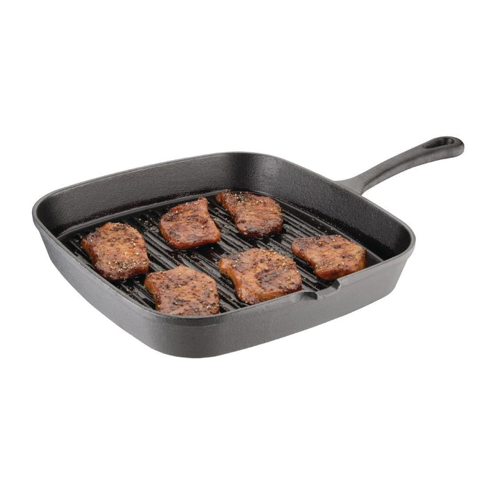 Vogue Square Cast Iron Ribbed Skillet Pan 24cm Vogue