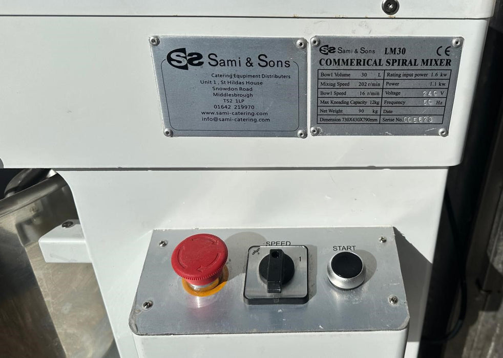 Commercial Spiral Dough Mixer Machine 30L - Refurbished Canmac Catering Equipment