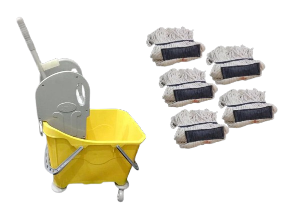 Kentucky 24 Litre Mop Bucket With Wheels - And 5 x 16oz Mop Head - Professional Canmac